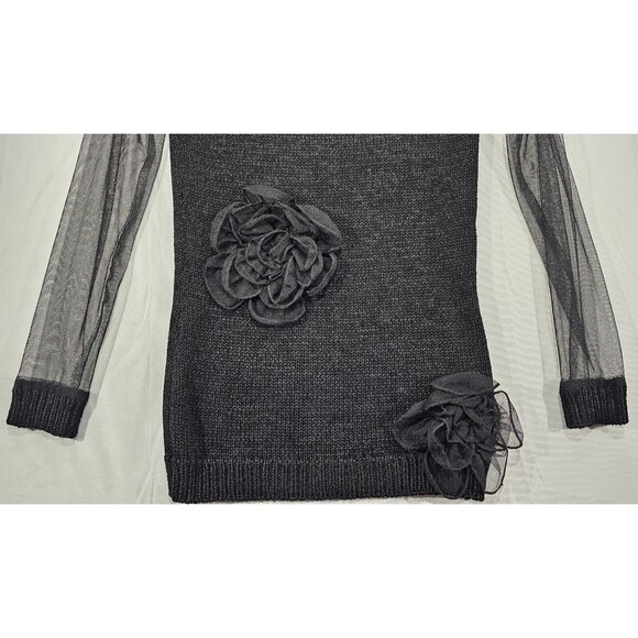 Vtg Ebene Womens Sweater Sheer Mesh 3D Flowers Fairy Goth Patrick Assuline Black - Picture 6 of 13